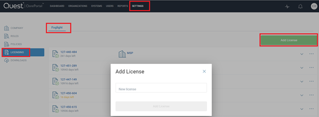 Add License in QP Settings